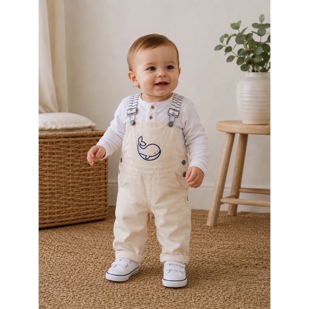 Sergent Major Baby Whale Corduroy Overalls 12 Months 74cm Fleece Lined Nautical